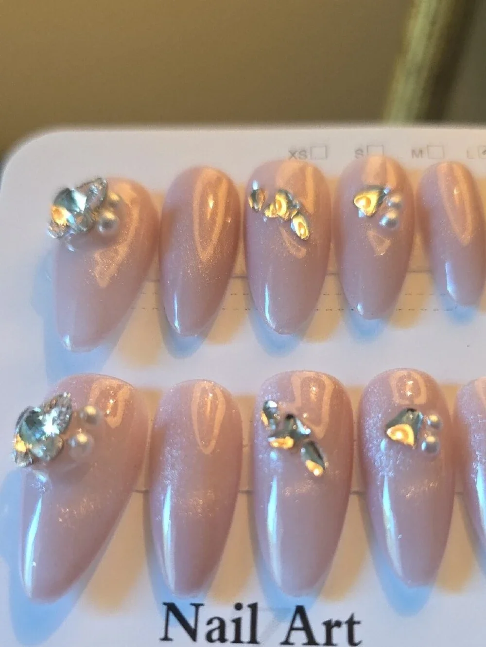 Nail Art Pink Rhinestone Press-On Nails Size Large